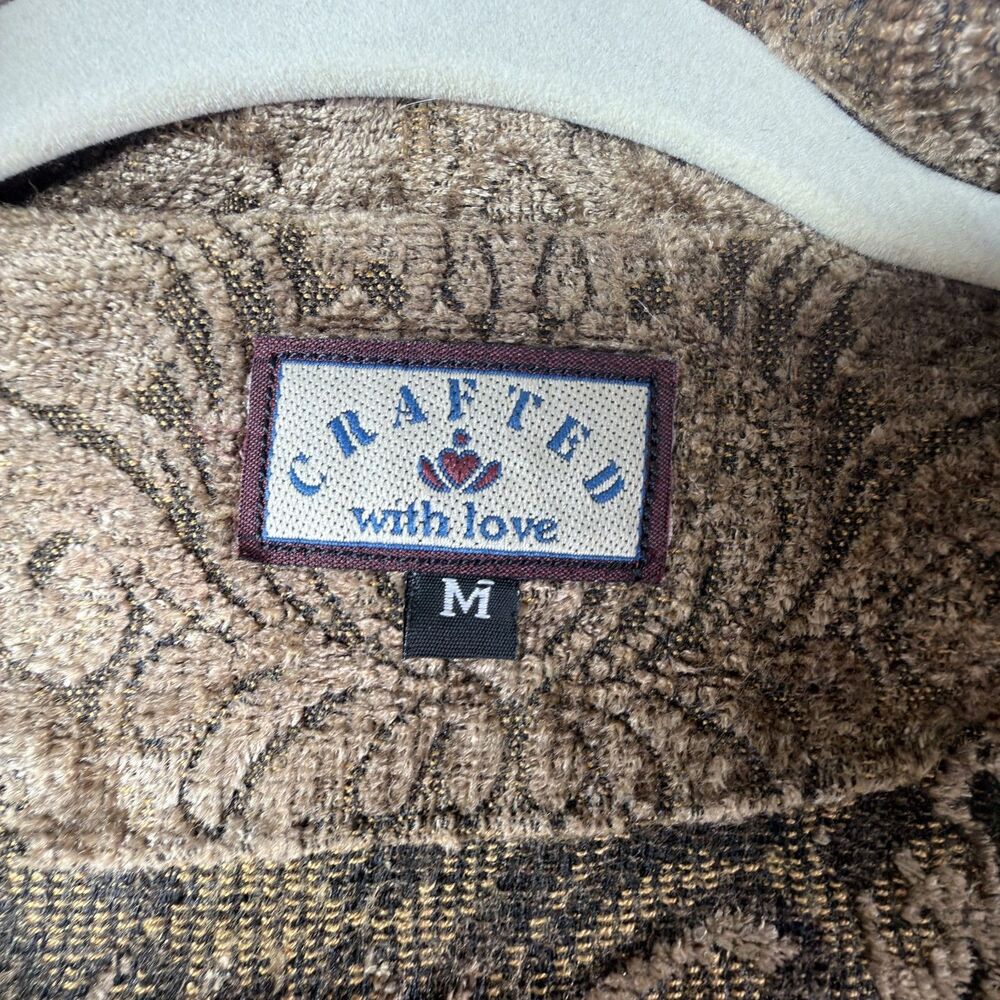 vintage 90s crafted with love tapestry chenille jacket medium bronze brown - Picture 6 of 11
